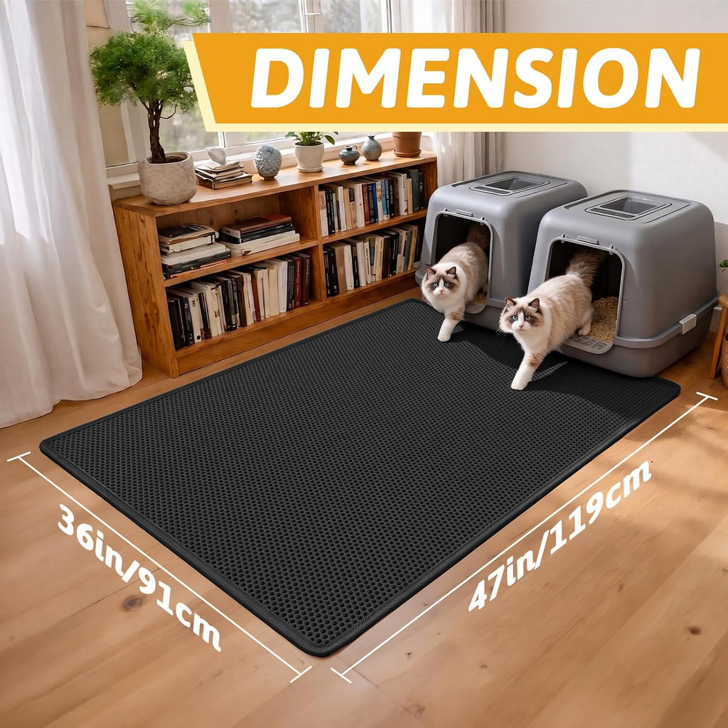 Pieviev Cat Litter Mat, Double-Layer Waterproof Litter Trap, 24" x 15" Gray | Honeycomb Design Catches Scattered Particles to Stop Tracking, Urineproof Base Protects Floors, Easy to Clean