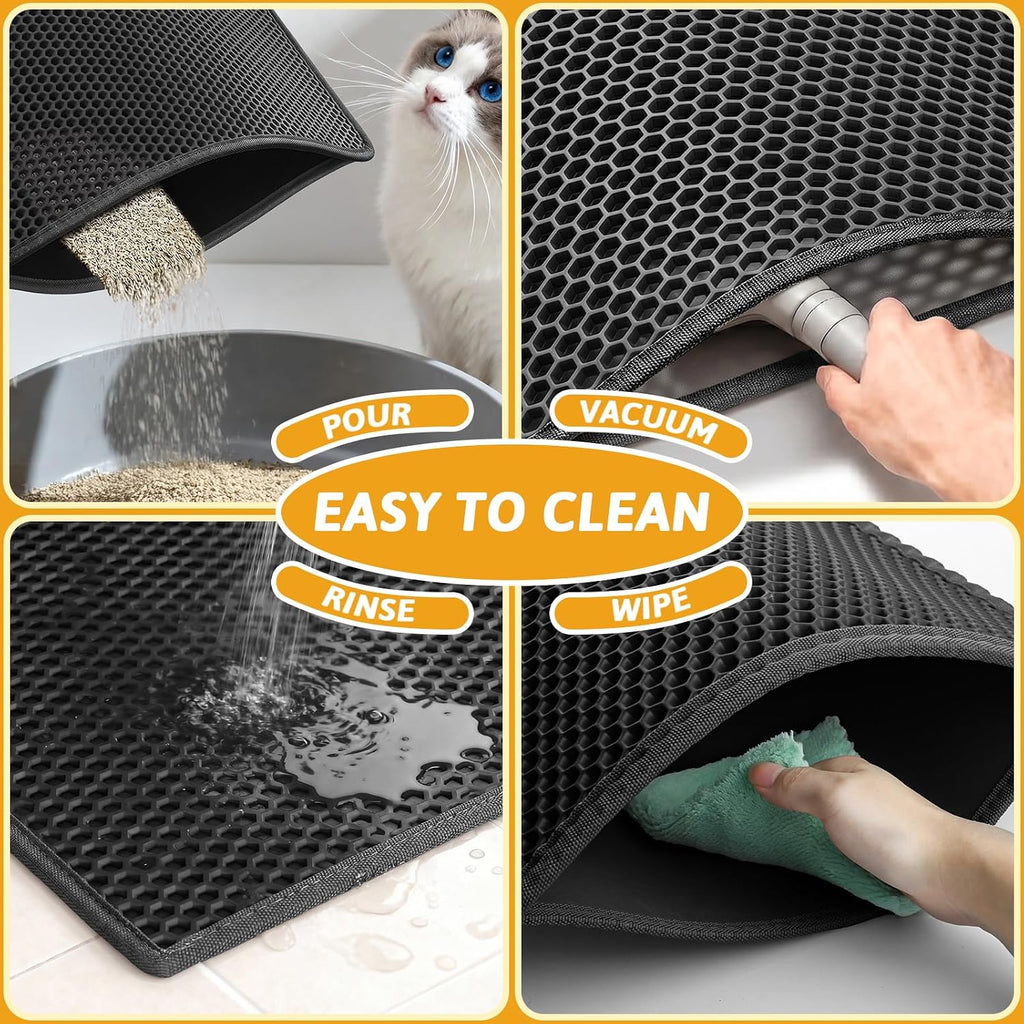 Pieviev Cat Litter Mat, Double-Layer Waterproof Litter Trap, 24" x 15" Gray | Honeycomb Design Catches Scattered Particles to Stop Tracking, Urineproof Base Protects Floors, Easy to Clean