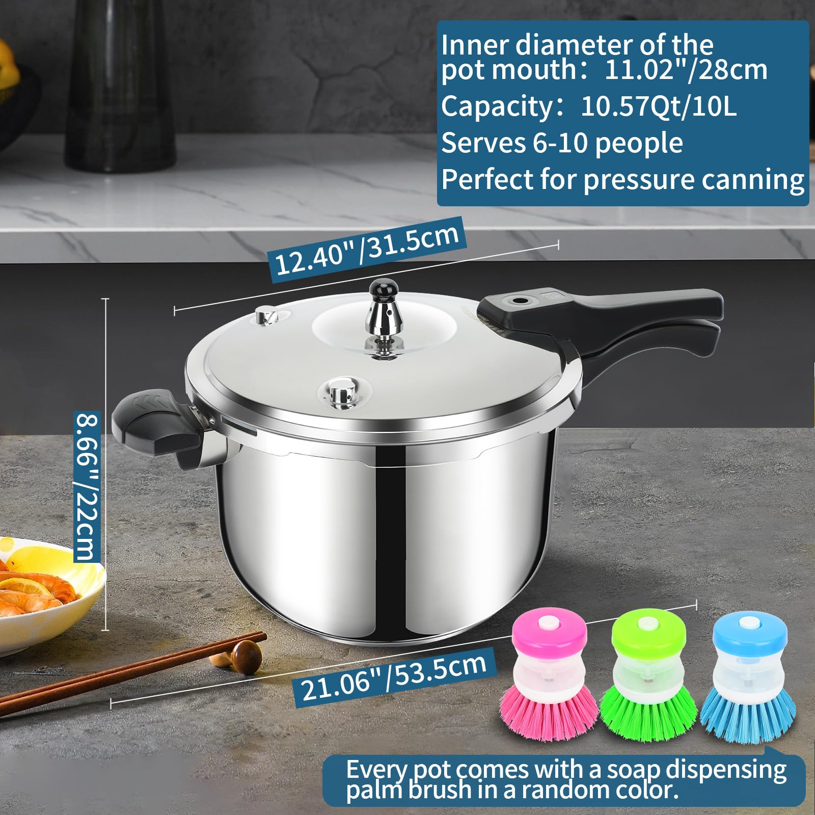 Stainless Steel Pressure Cooker, Peterboo 4 Quart Induction Compatible Thickened Pressure Cooker with Spring Valve Safeguard Devices, Compatible with Gas & Induction Cooker 2-3 Members Use