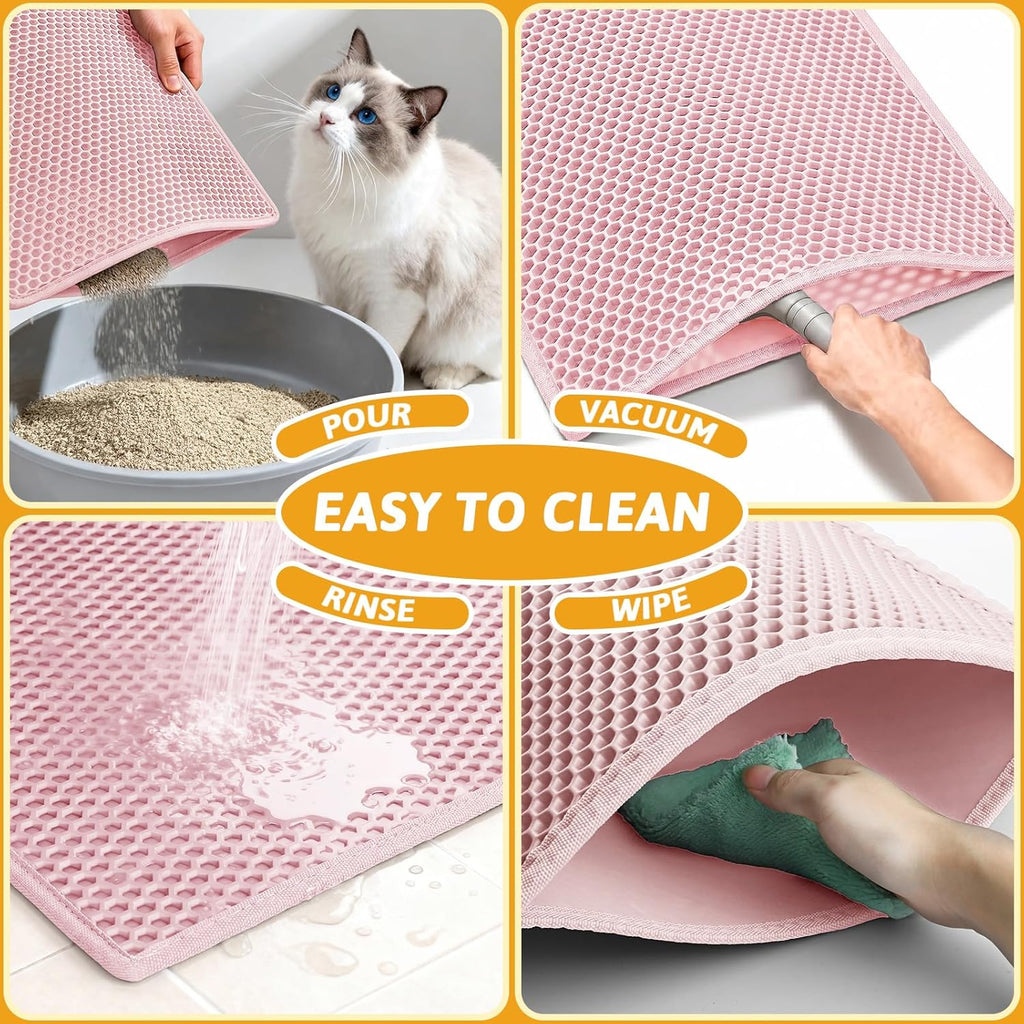Pieviev Cat Litter Mat, Double-Layer Waterproof Litter Trap, 24" x 15" Gray | Honeycomb Design Catches Scattered Particles to Stop Tracking, Urineproof Base Protects Floors, Easy to Clean