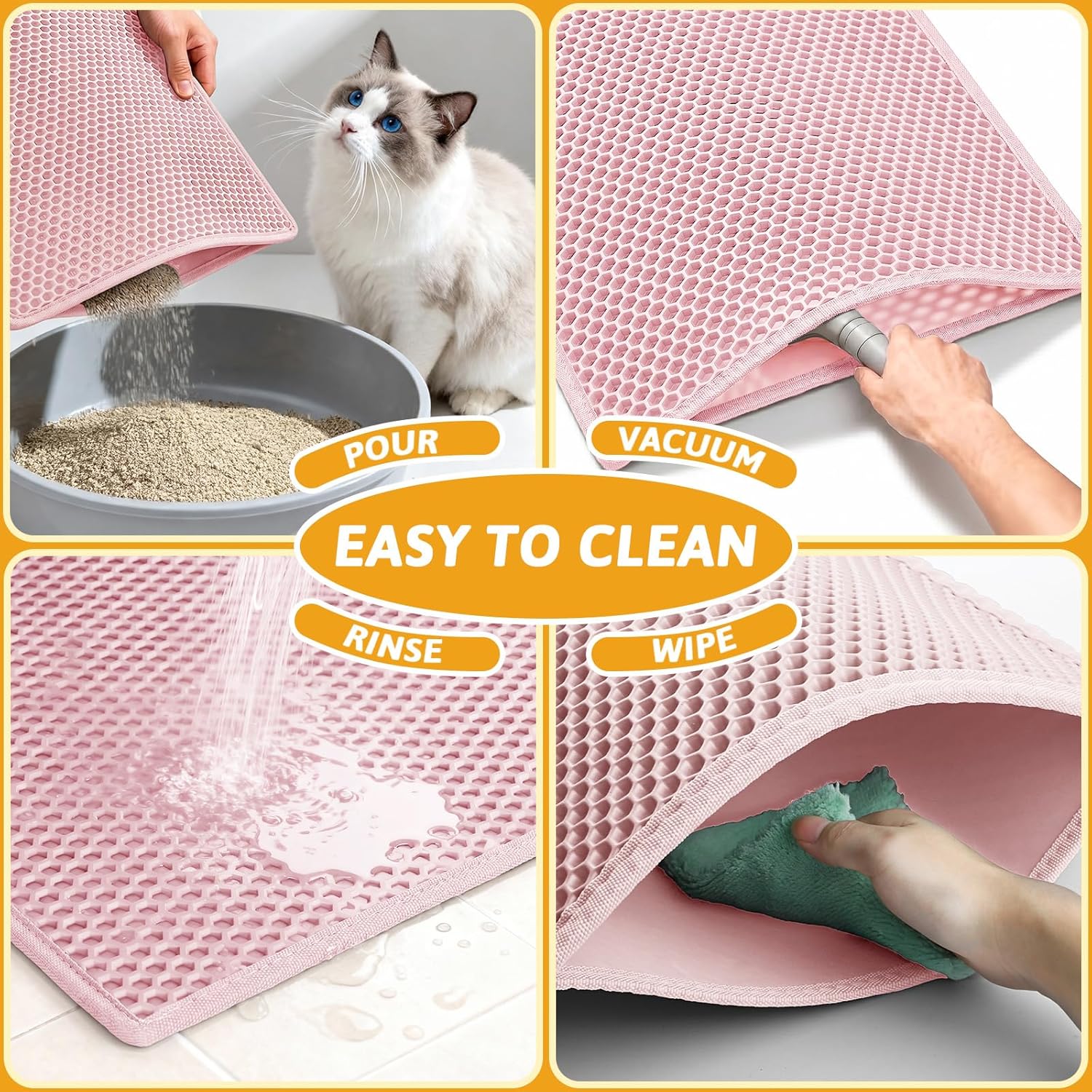 Pieviev Cat Litter Mat, Double-Layer Waterproof Litter Trap, 24" x 15" Gray | Honeycomb Design Catches Scattered Particles to Stop Tracking, Urineproof Base Protects Floors, Easy to Clean