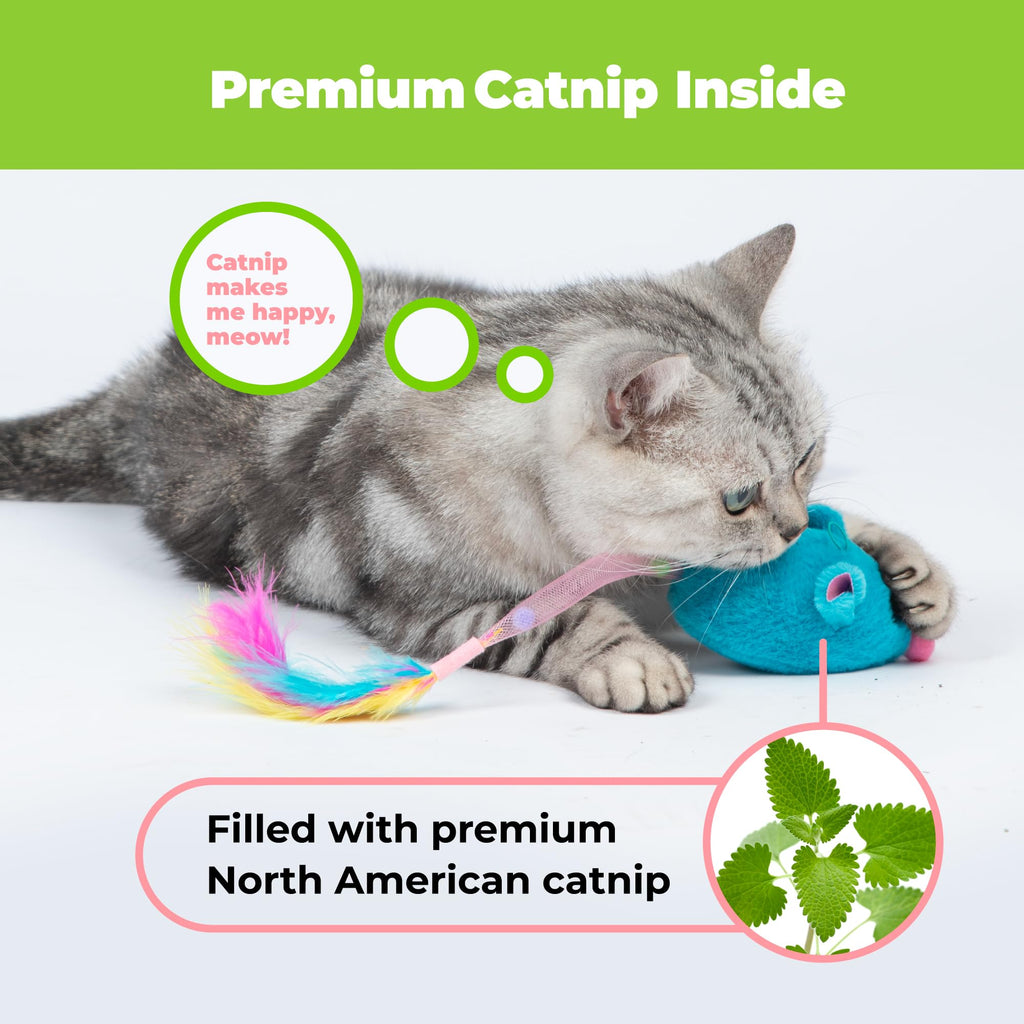 Catify Interactive Cat Toy - Squeaking Mice Set, Beige & Gray | Catnip Infused, Tap to Activate Squeaks, Soft, For Indoor Kittens & Cats, Independent Play, Attaches to Wand, Pack of 2
