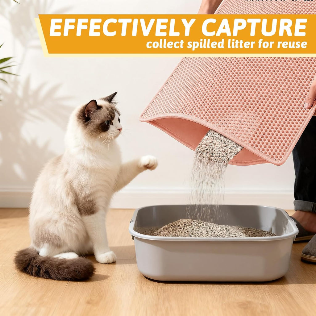 Pieviev Cat Litter Mat, Double-Layer Waterproof Litter Trap, 24" x 15" Gray | Honeycomb Design Catches Scattered Particles to Stop Tracking, Urineproof Base Protects Floors, Easy to Clean