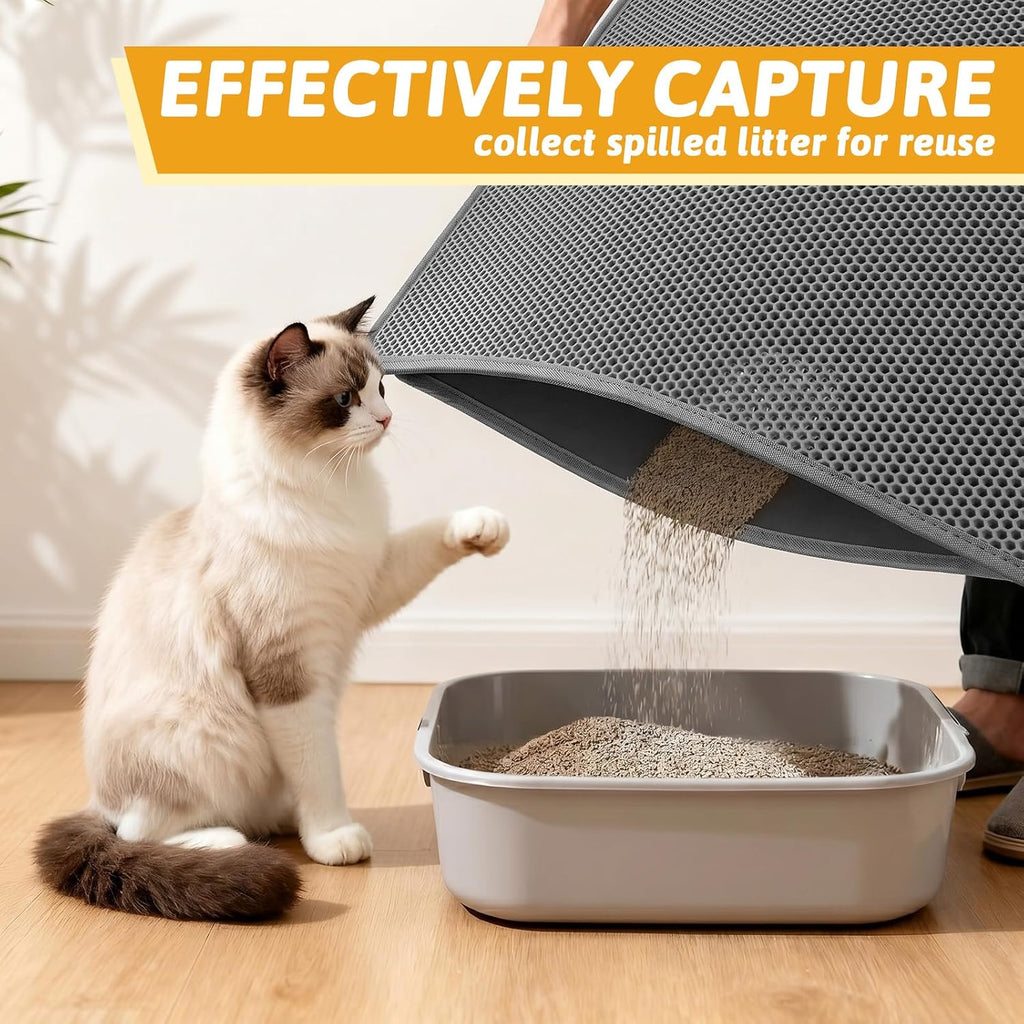 Pieviev Cat Litter Mat, Double-Layer Waterproof Litter Trap, 24" x 15" Gray | Honeycomb Design Catches Scattered Particles to Stop Tracking, Urineproof Base Protects Floors, Easy to Clean