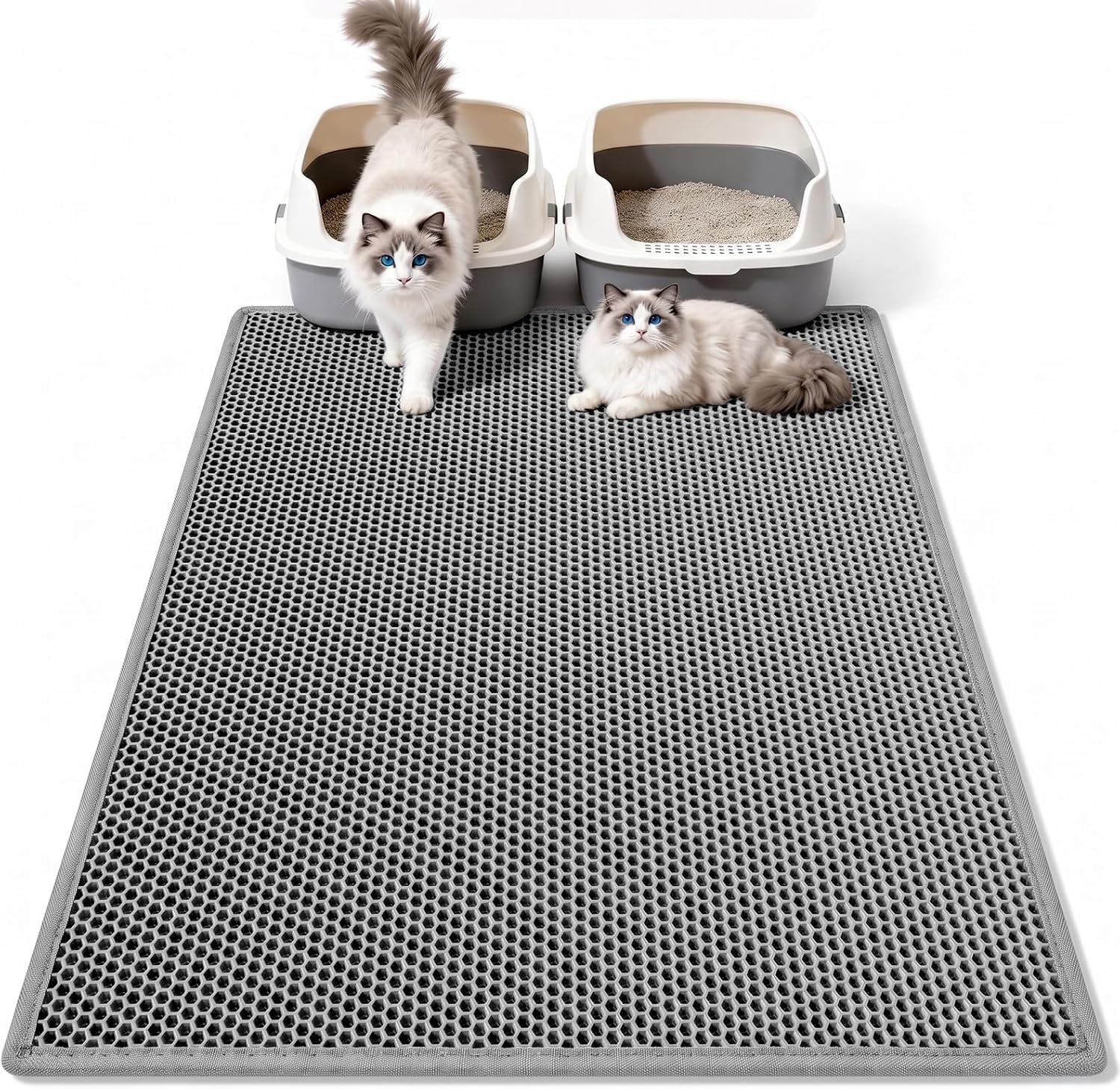 Pieviev Cat Litter Mat, Double-Layer Waterproof Litter Trap, 24" x 15" Gray | Honeycomb Design Catches Scattered Particles to Stop Tracking, Urineproof Base Protects Floors, Easy to Clean