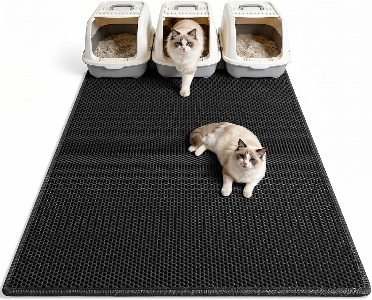 Pieviev Cat Litter Mat, Double-Layer Waterproof Litter Trap, 24" x 15" Gray | Honeycomb Design Catches Scattered Particles to Stop Tracking, Urineproof Base Protects Floors, Easy to Clean