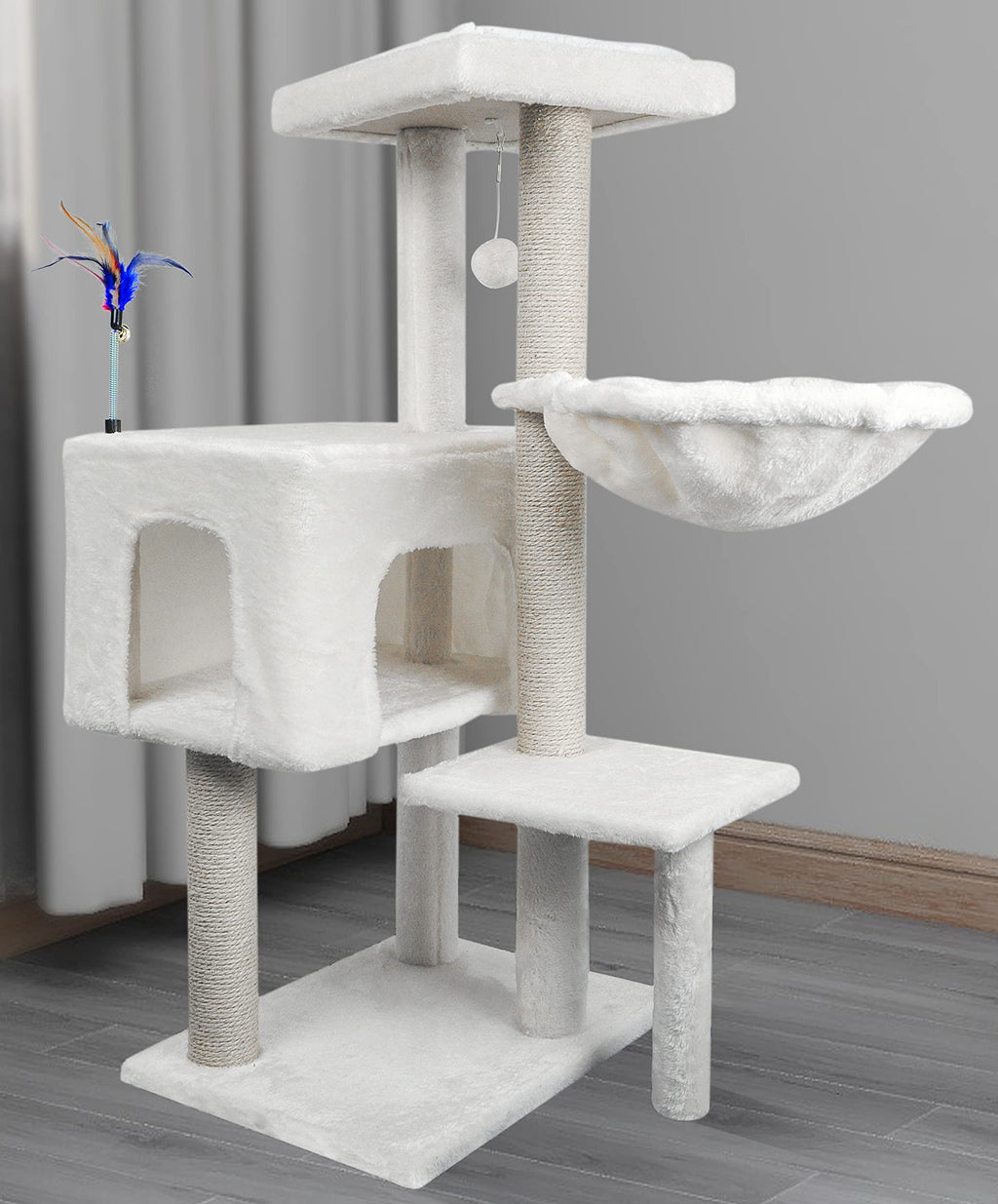 AIWIKIDE 37.4" Cactus Cat Tree Tower with Twin Cat Condos for Indoor Cats, All-in-One Activity Center with Cat Scratching Post Cozy Sleeping Perch Hammock and Toy Balls,Green