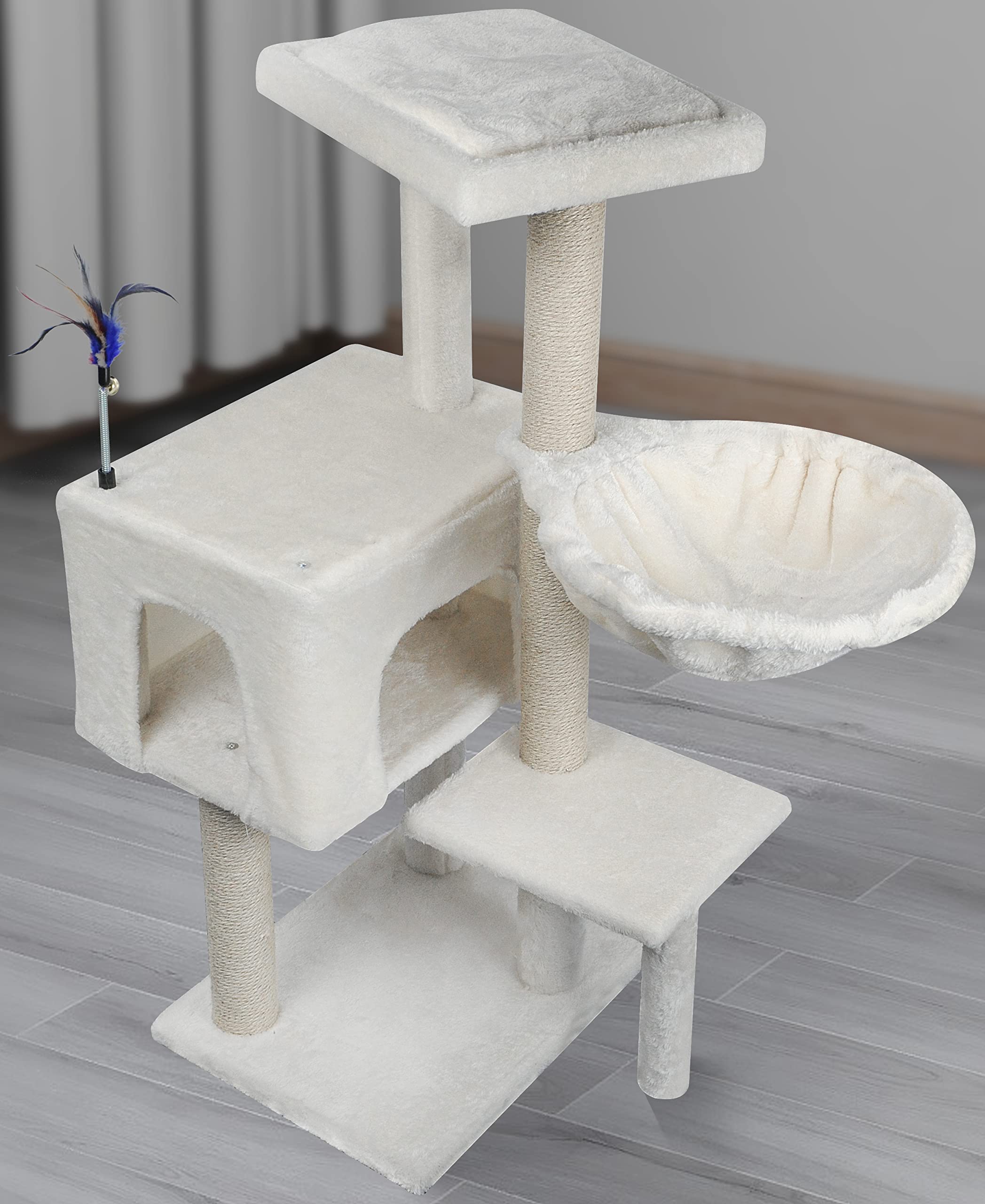 AIWIKIDE 37.4" Cactus Cat Tree Tower with Twin Cat Condos for Indoor Cats, All-in-One Activity Center with Cat Scratching Post Cozy Sleeping Perch Hammock and Toy Balls,Green