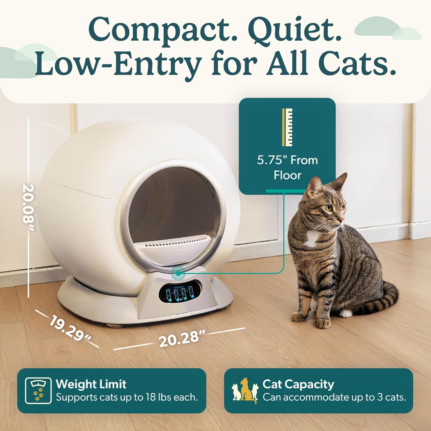 Petcove PurrTek Automatic Litter Box Self Cleaning 5GHz Wi-Fi, Odor Control | Quiet Operation with App Sealed Waste Bin, Advanced Safety Sensors, Auto Smart Self Cleaning Cat Litter Box for Multiple Cats