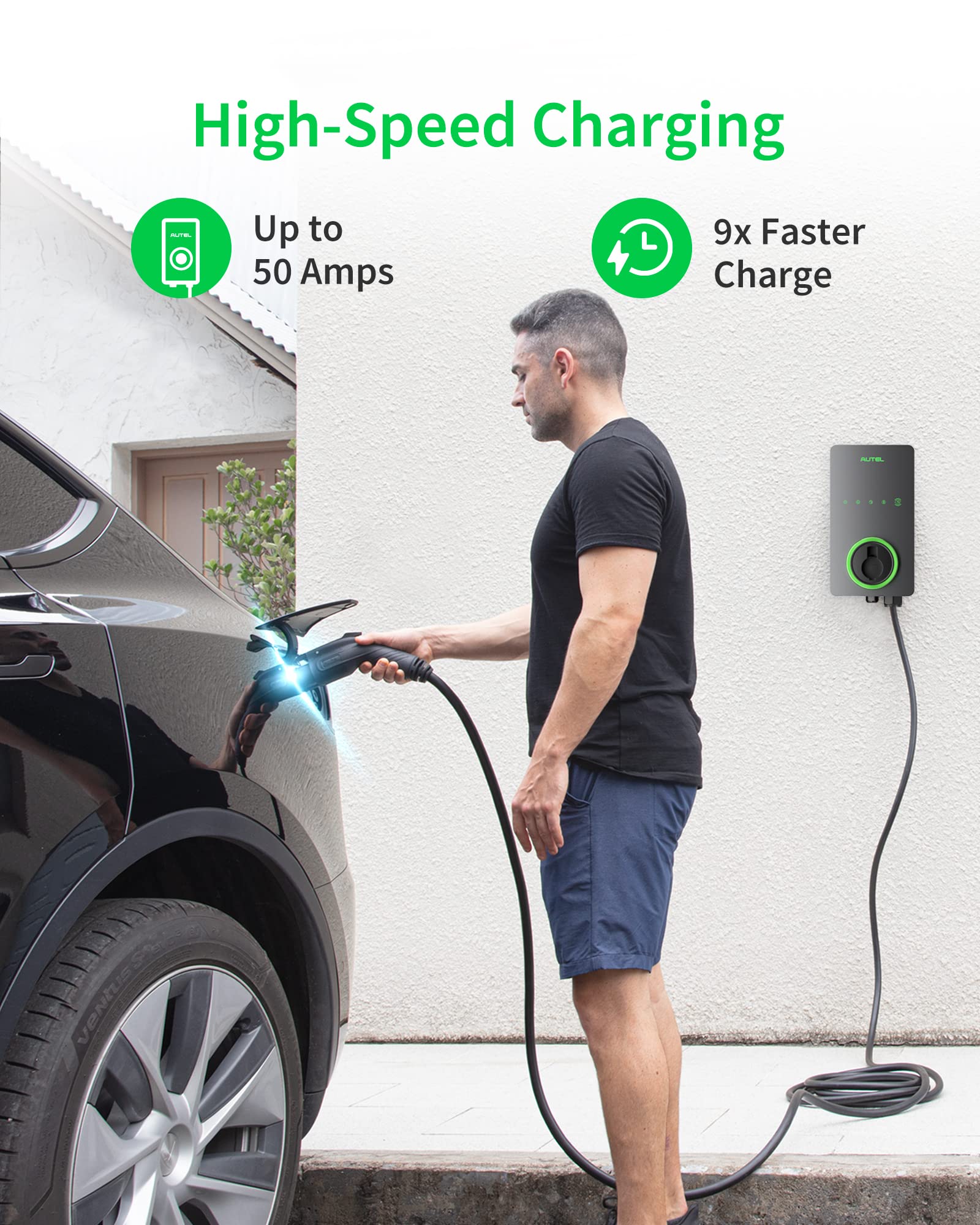 Autel Home Smart Electric Vehicle (EV) Charger up to 50Amp, 240V, Indoor/Outdoor Car Charging Station with Level 2, Wi-Fi and Bluetooth Enabled EVSE, 25-Foot Cable,Wood Grain