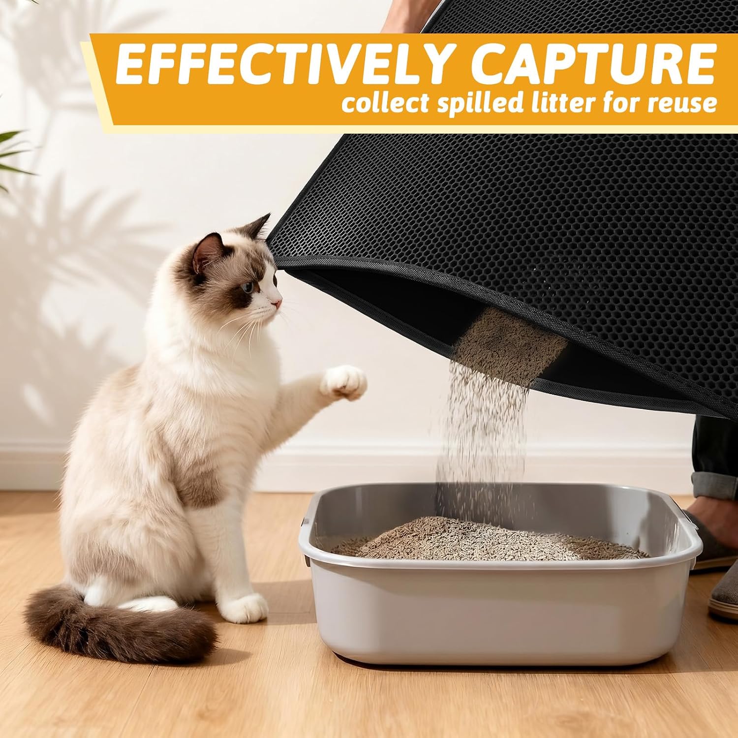 Pieviev Cat Litter Mat, Double-Layer Waterproof Litter Trap, 24" x 15" Gray | Honeycomb Design Catches Scattered Particles to Stop Tracking, Urineproof Base Protects Floors, Easy to Clean