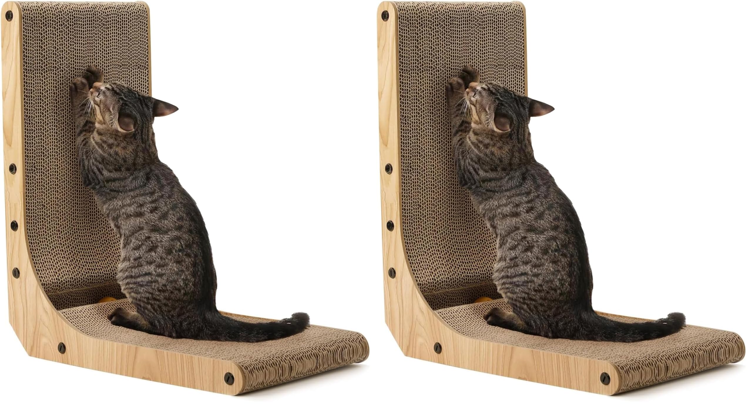 FUKUMARU Cat Scratcher, 26.8 Inch L Shaped Cat Scratch Pad for Indoor Cats | Vertical Cat Scratching Board with Ball Cat Toy, Cardboard Cat Scratcher for Wall Sofa Couch, Kitten Scratching Post, Large