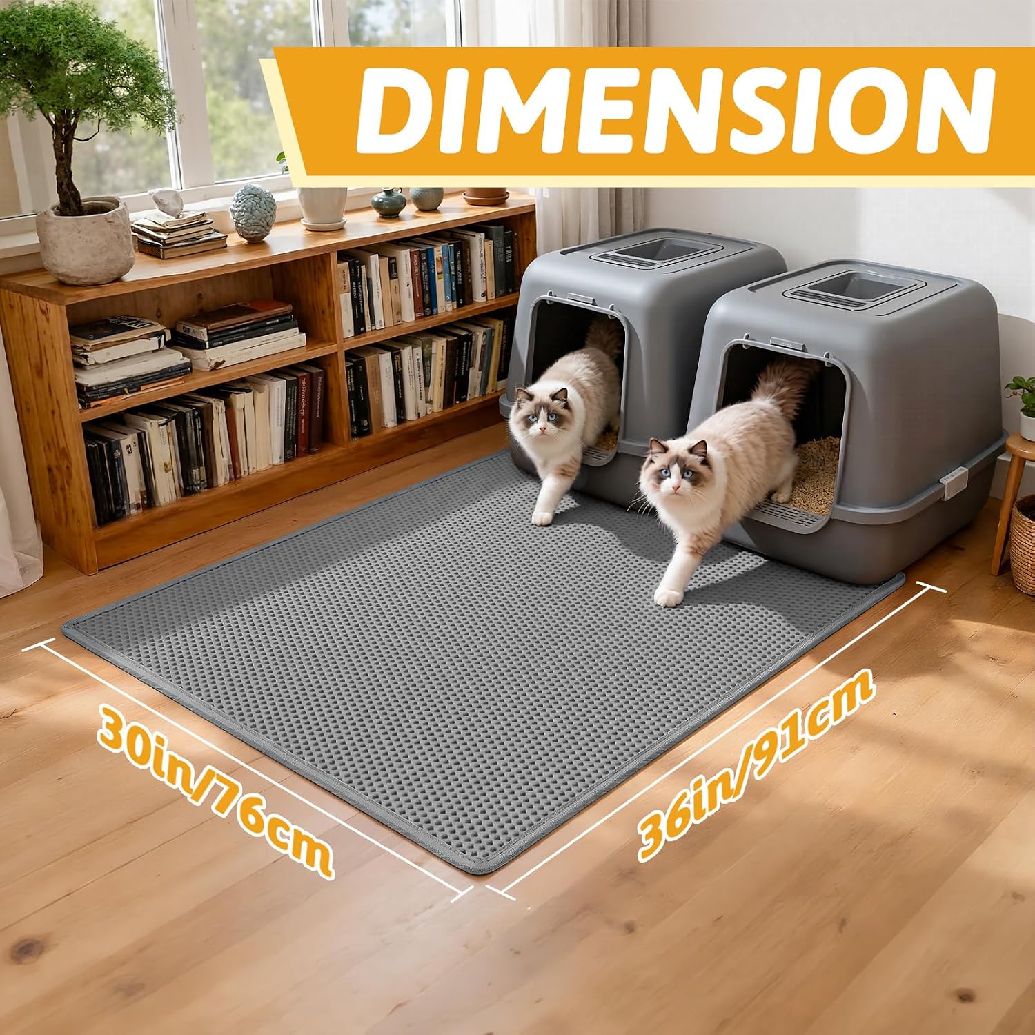 Pieviev Cat Litter Mat, Double-Layer Waterproof Litter Trap, 24" x 15" Gray | Honeycomb Design Catches Scattered Particles to Stop Tracking, Urineproof Base Protects Floors, Easy to Clean