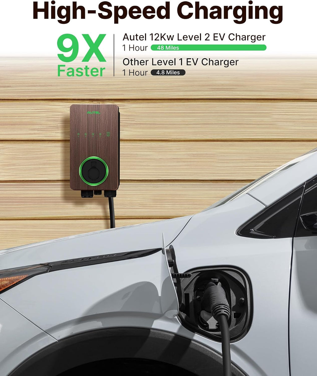 Autel Home Smart Electric Vehicle (EV) Charger up to 50Amp, 240V, Indoor/Outdoor Car Charging Station with Level 2, Wi-Fi and Bluetooth Enabled EVSE, 25-Foot Cable,Wood Grain