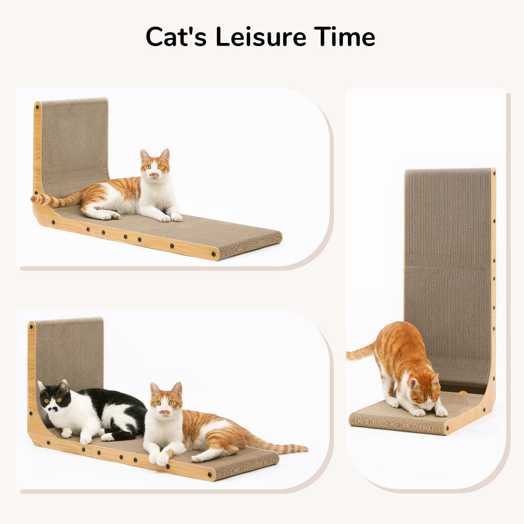 FUKUMARU Cat Scratcher, 26.8 Inch L Shaped Cat Scratch Pad for Indoor Cats | Vertical Cat Scratching Board with Ball Cat Toy, Cardboard Cat Scratcher for Wall Sofa Couch, Kitten Scratching Post, Large