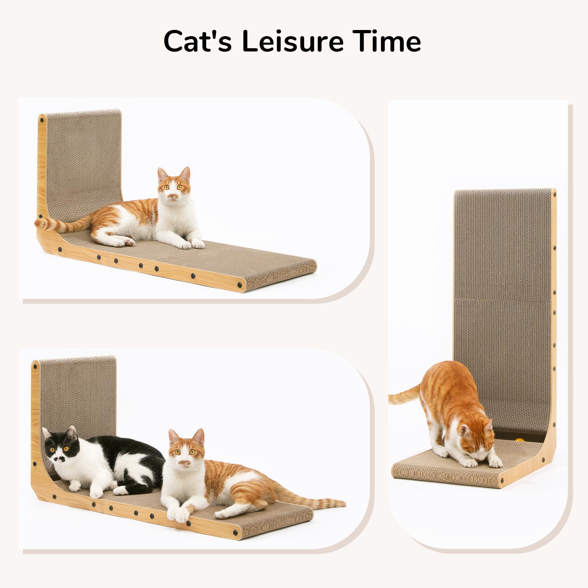 FUKUMARU Cat Scratcher, 26.8 Inch L Shaped Cat Scratch Pad for Indoor Cats | Vertical Cat Scratching Board with Ball Cat Toy, Cardboard Cat Scratcher for Wall Sofa Couch, Kitten Scratching Post, Large