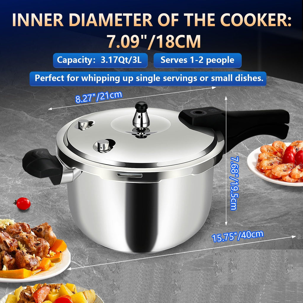Stainless Steel Pressure Cooker, Peterboo 4 Quart Induction Compatible Thickened Pressure Cooker with Spring Valve Safeguard Devices, Compatible with Gas & Induction Cooker 2-3 Members Use
