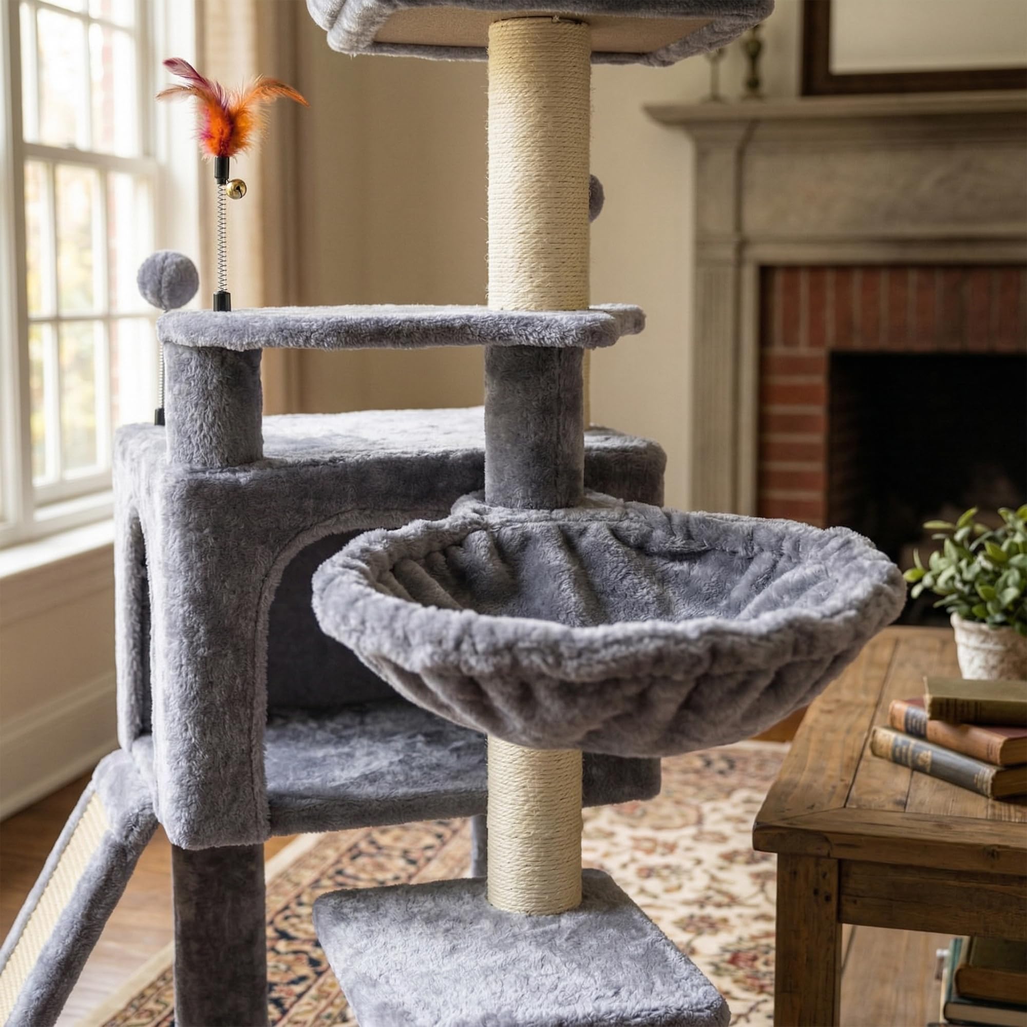 AIWIKIDE 37.4" Cactus Cat Tree Tower with Twin Cat Condos for Indoor Cats, All-in-One Activity Center with Cat Scratching Post Cozy Sleeping Perch Hammock and Toy Balls,Green