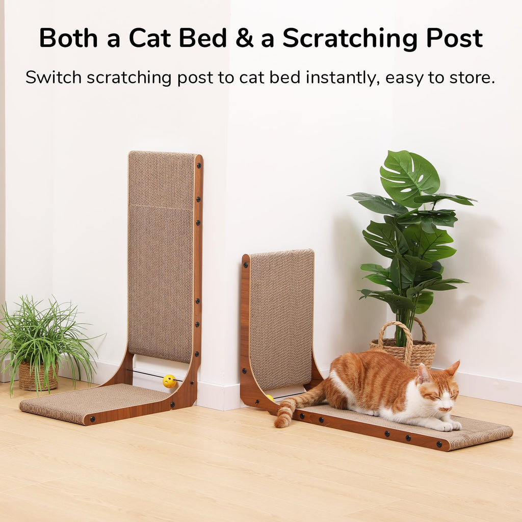 FUKUMARU Cat Scratcher, 26.8 Inch L Shaped Cat Scratch Pad for Indoor Cats | Vertical Cat Scratching Board with Ball Cat Toy, Cardboard Cat Scratcher for Wall Sofa Couch, Kitten Scratching Post, Large