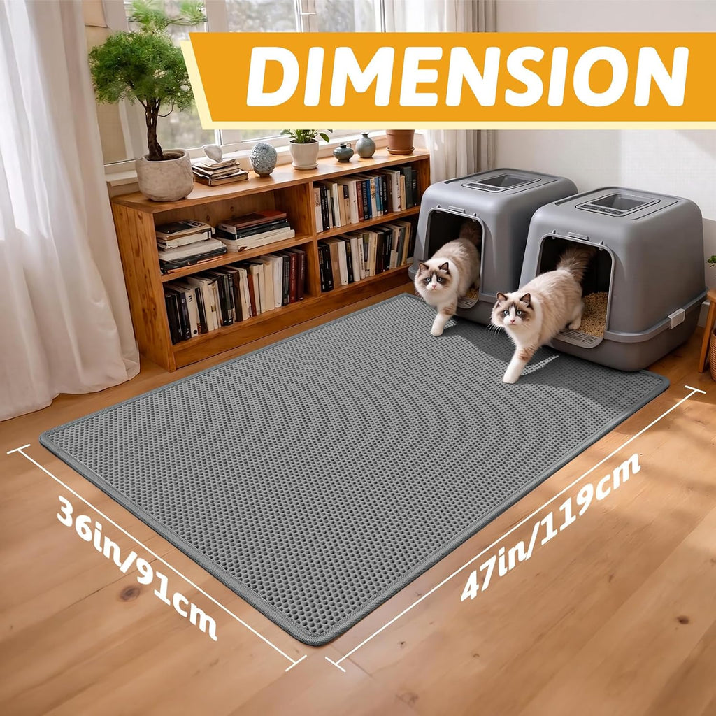 Pieviev Cat Litter Mat, Double-Layer Waterproof Litter Trap, 24" x 15" Gray | Honeycomb Design Catches Scattered Particles to Stop Tracking, Urineproof Base Protects Floors, Easy to Clean