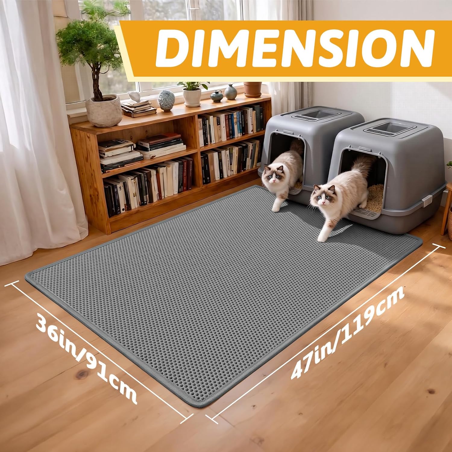 Pieviev Cat Litter Mat, Double-Layer Waterproof Litter Trap, 24" x 15" Gray | Honeycomb Design Catches Scattered Particles to Stop Tracking, Urineproof Base Protects Floors, Easy to Clean