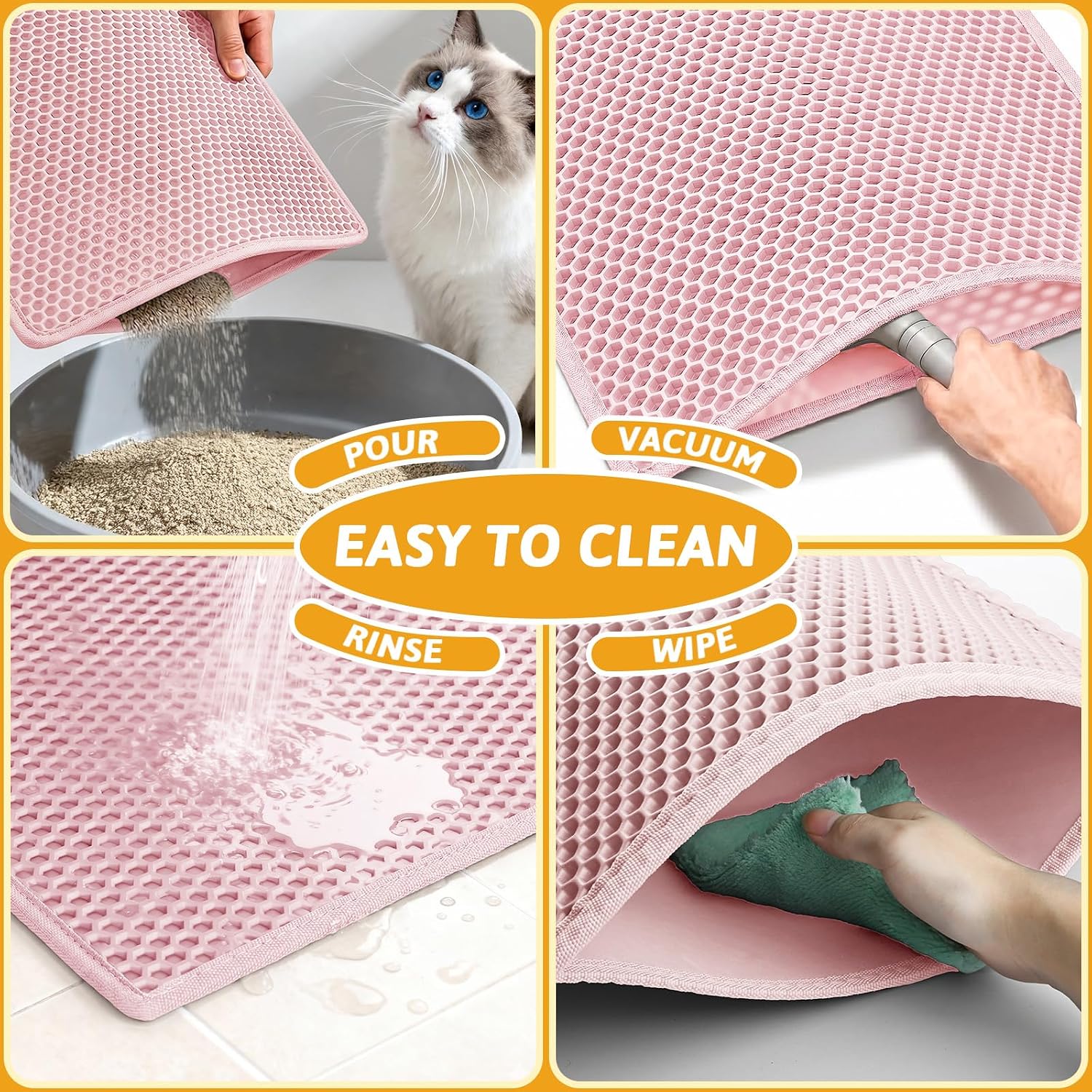 Pieviev Cat Litter Mat, Double-Layer Waterproof Litter Trap, 24" x 15" Gray | Honeycomb Design Catches Scattered Particles to Stop Tracking, Urineproof Base Protects Floors, Easy to Clean