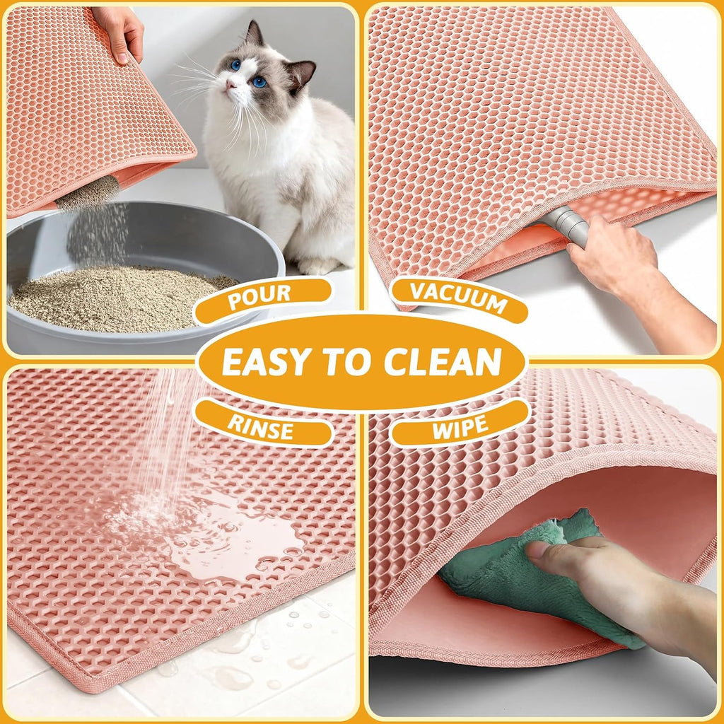 Pieviev Cat Litter Mat, Double-Layer Waterproof Litter Trap, 24" x 15" Gray | Honeycomb Design Catches Scattered Particles to Stop Tracking, Urineproof Base Protects Floors, Easy to Clean