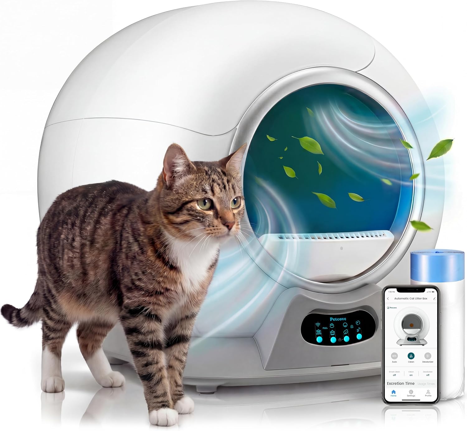 Petcove PurrTek Automatic Litter Box Self Cleaning 5GHz Wi-Fi, Odor Control | Quiet Operation with App Sealed Waste Bin, Advanced Safety Sensors, Auto Smart Self Cleaning Cat Litter Box for Multiple Cats