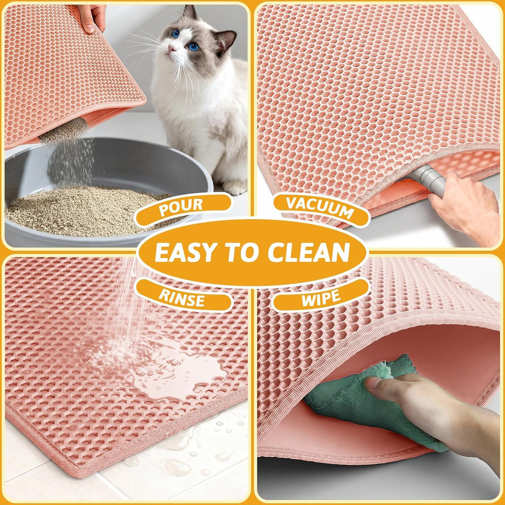 Pieviev Cat Litter Mat, Double-Layer Waterproof Litter Trap, 24" x 15" Gray | Honeycomb Design Catches Scattered Particles to Stop Tracking, Urineproof Base Protects Floors, Easy to Clean
