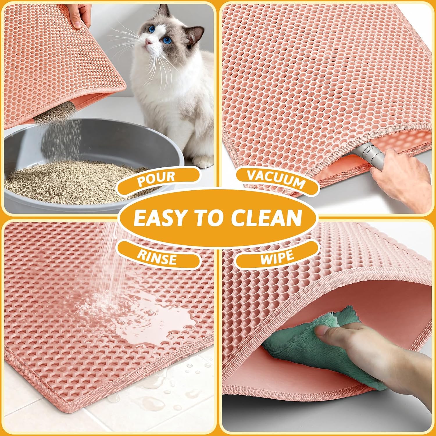 Pieviev Cat Litter Mat, Double-Layer Waterproof Litter Trap, 24" x 15" Gray | Honeycomb Design Catches Scattered Particles to Stop Tracking, Urineproof Base Protects Floors, Easy to Clean
