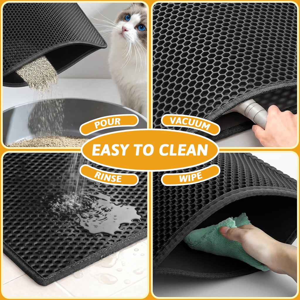 Pieviev Cat Litter Mat, Double-Layer Waterproof Litter Trap, 24" x 15" Gray | Honeycomb Design Catches Scattered Particles to Stop Tracking, Urineproof Base Protects Floors, Easy to Clean