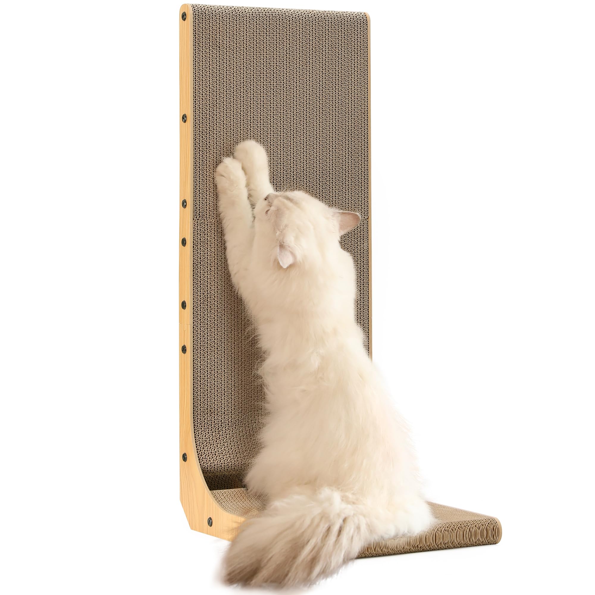 FUKUMARU Cat Scratcher, 26.8 Inch L Shaped Cat Scratch Pad for Indoor Cats | Vertical Cat Scratching Board with Ball Cat Toy, Cardboard Cat Scratcher for Wall Sofa Couch, Kitten Scratching Post, Large