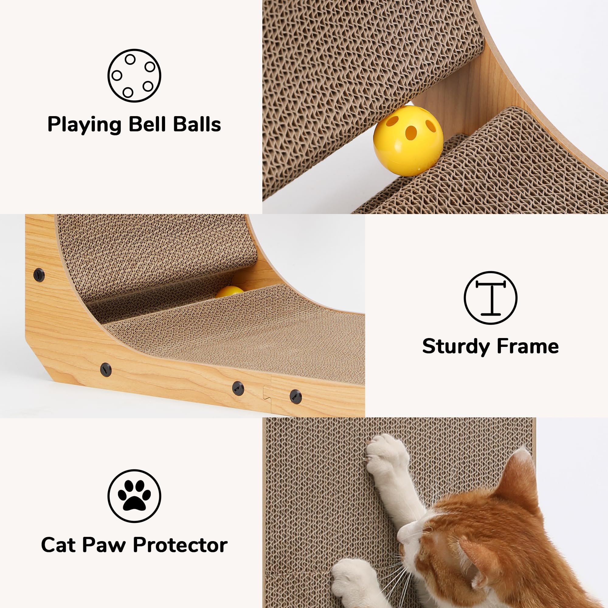 FUKUMARU Cat Scratcher, 26.8 Inch L Shaped Cat Scratch Pad for Indoor Cats | Vertical Cat Scratching Board with Ball Cat Toy, Cardboard Cat Scratcher for Wall Sofa Couch, Kitten Scratching Post, Large
