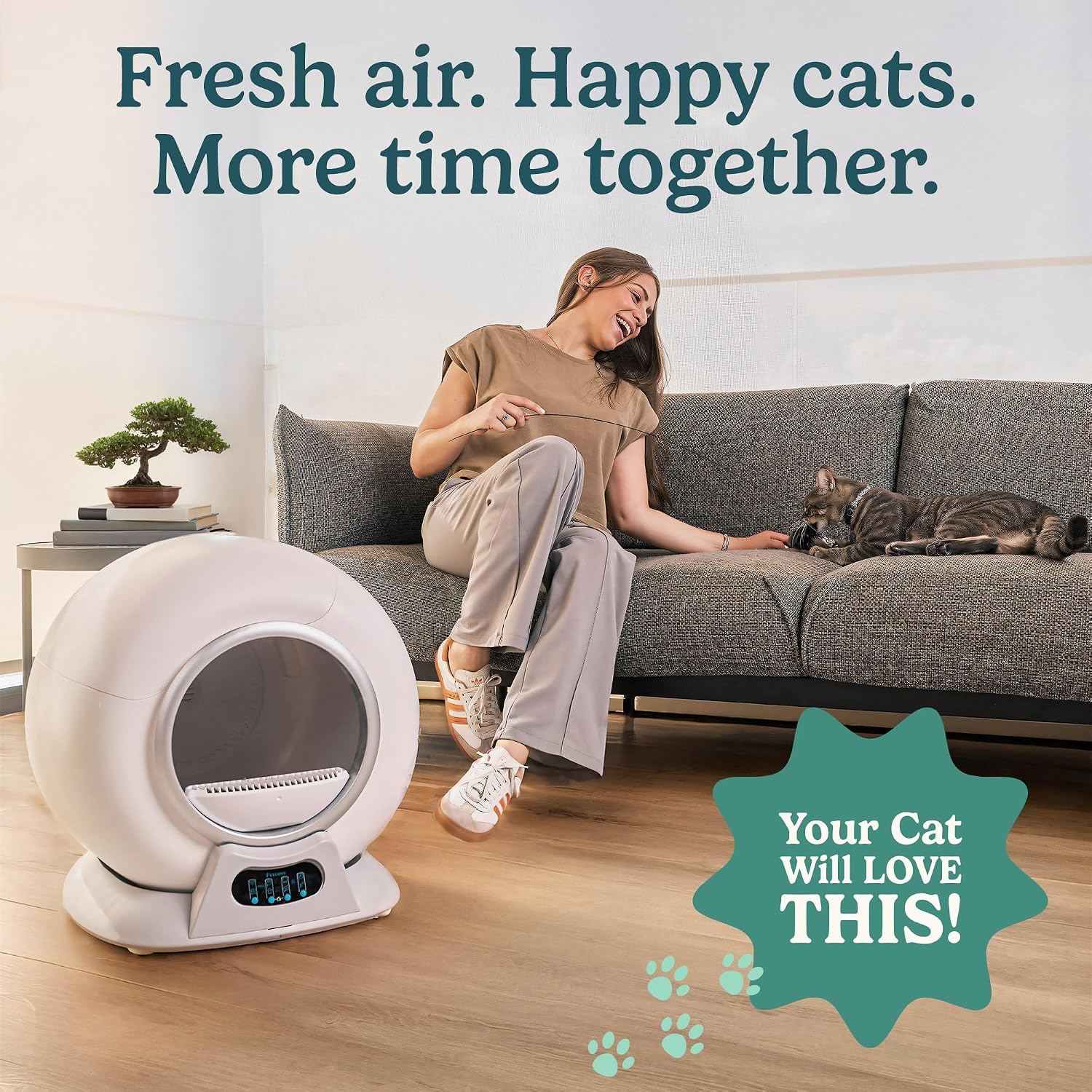 Petcove PurrTek Automatic Litter Box Self Cleaning 5GHz Wi-Fi, Odor Control | Quiet Operation with App Sealed Waste Bin, Advanced Safety Sensors, Auto Smart Self Cleaning Cat Litter Box for Multiple Cats