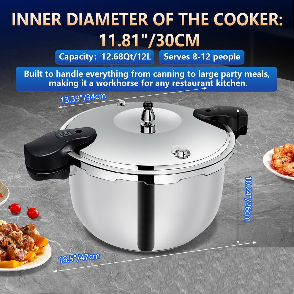 Stainless Steel Pressure Cooker, Peterboo 4 Quart Induction Compatible Thickened Pressure Cooker with Spring Valve Safeguard Devices, Compatible with Gas & Induction Cooker 2-3 Members Use