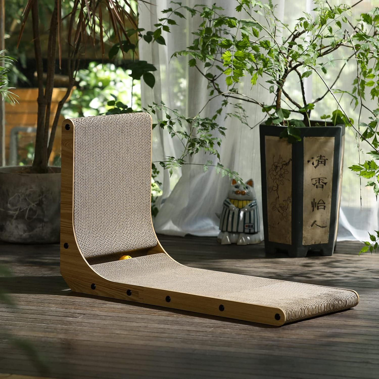 FUKUMARU Cat Scratcher, 26.8 Inch L Shaped Cat Scratch Pad for Indoor Cats | Vertical Cat Scratching Board with Ball Cat Toy, Cardboard Cat Scratcher for Wall Sofa Couch, Kitten Scratching Post, Large
