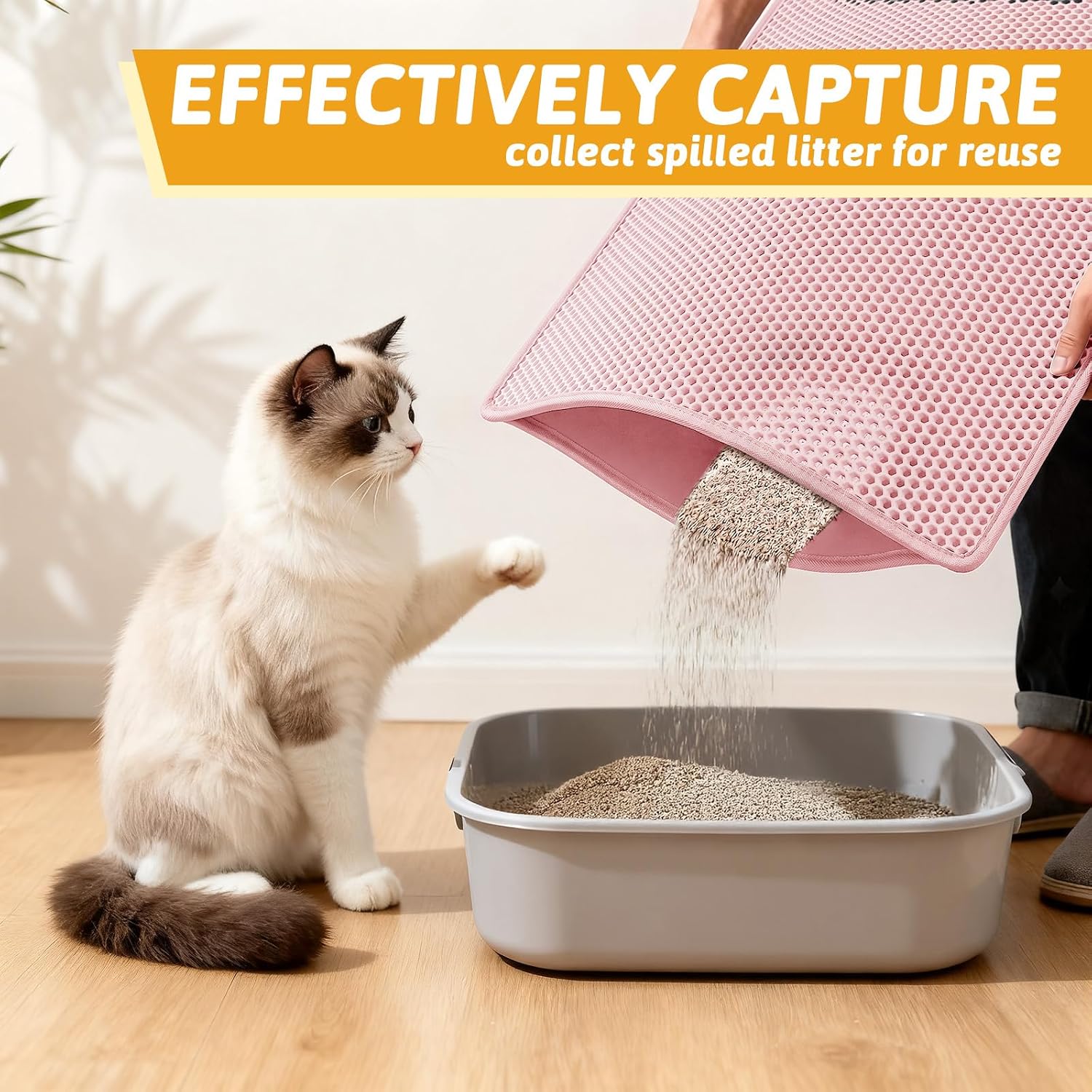 Pieviev Cat Litter Mat, Double-Layer Waterproof Litter Trap, 24" x 15" Gray | Honeycomb Design Catches Scattered Particles to Stop Tracking, Urineproof Base Protects Floors, Easy to Clean