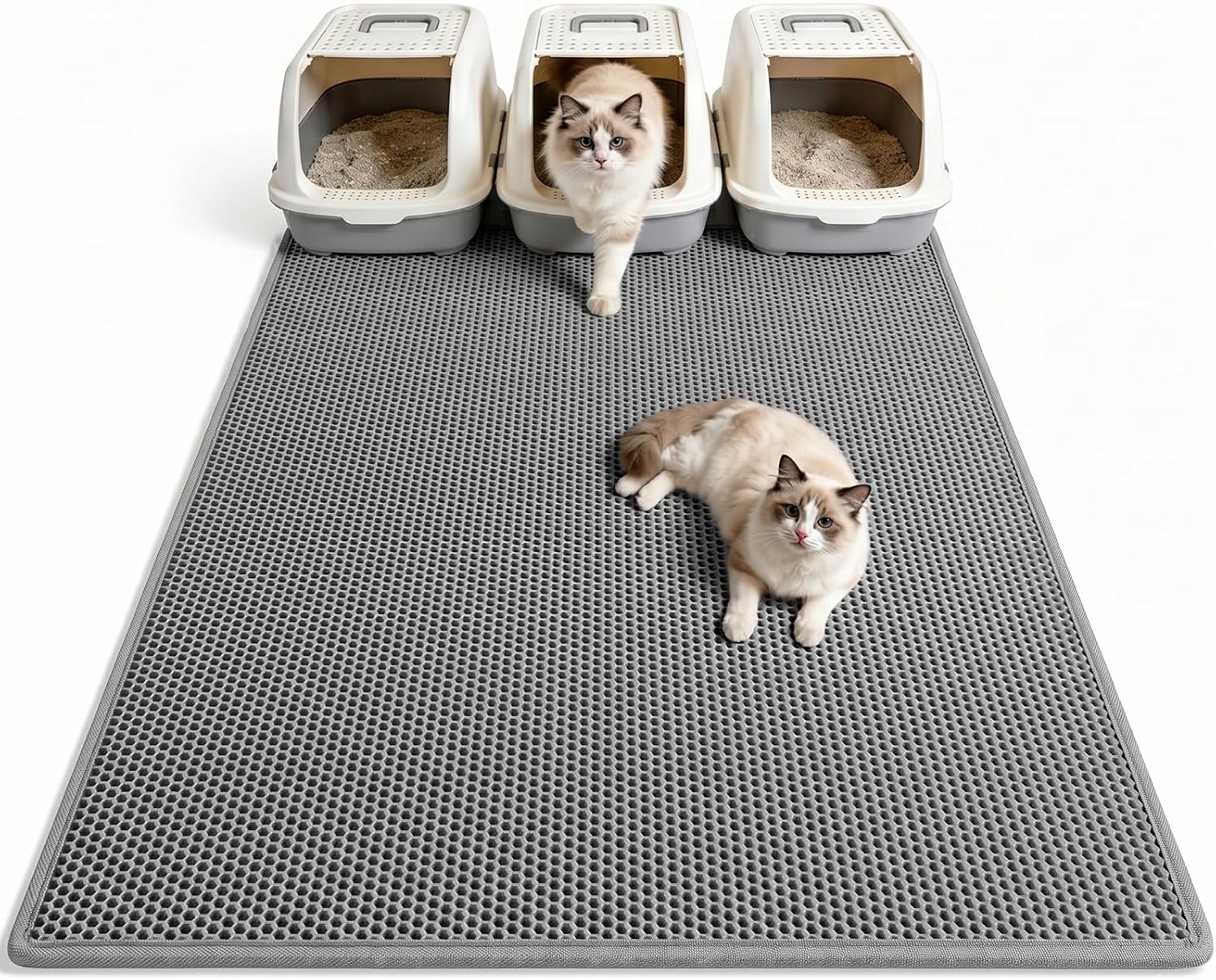Pieviev Cat Litter Mat, Double-Layer Waterproof Litter Trap, 24" x 15" Gray | Honeycomb Design Catches Scattered Particles to Stop Tracking, Urineproof Base Protects Floors, Easy to Clean