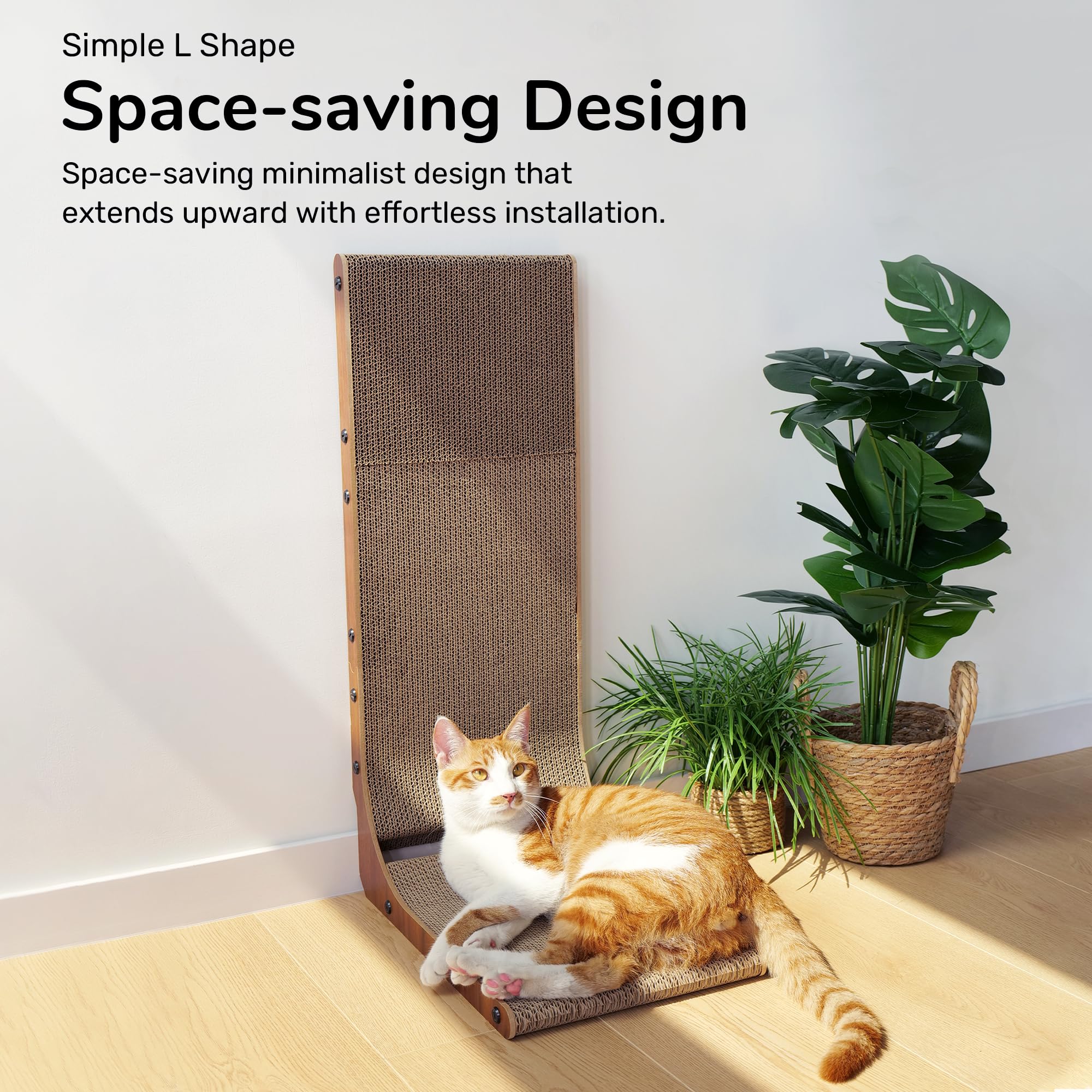 FUKUMARU Cat Scratcher, 26.8 Inch L Shaped Cat Scratch Pad for Indoor Cats | Vertical Cat Scratching Board with Ball Cat Toy, Cardboard Cat Scratcher for Wall Sofa Couch, Kitten Scratching Post, Large