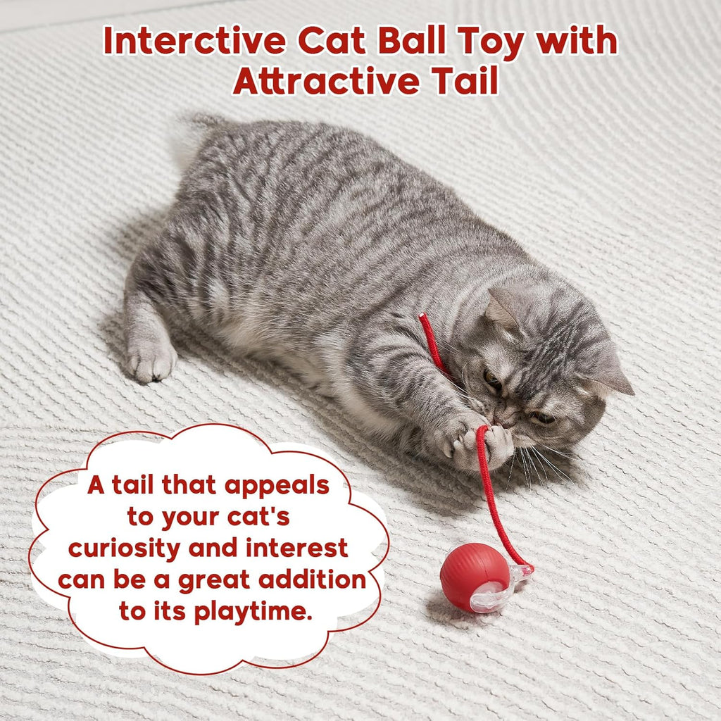 Interactive Dog & Cat Electric Active Toys, Smart Rolling Ball for Dogs & Cats, 360° Smart Automatic Rolling Pet Ball, Fast Moving Toy for Bored Indoor Kitty, Rechargeable(Red)