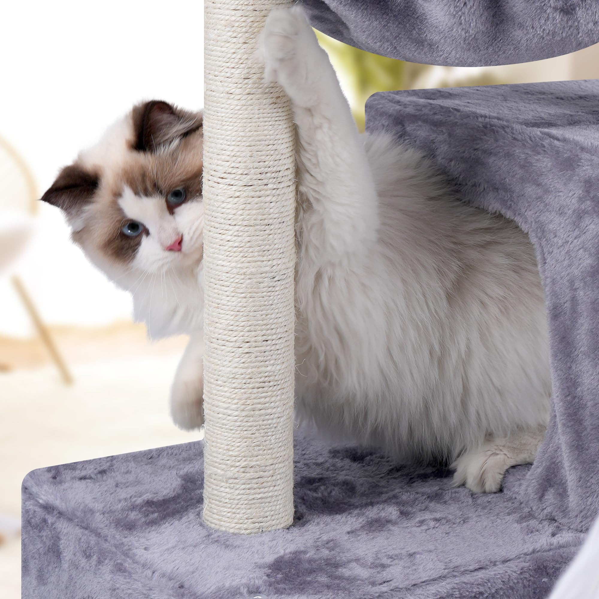 AIWIKIDE 37.4" Cactus Cat Tree Tower with Twin Cat Condos for Indoor Cats, All-in-One Activity Center with Cat Scratching Post Cozy Sleeping Perch Hammock and Toy Balls,Green