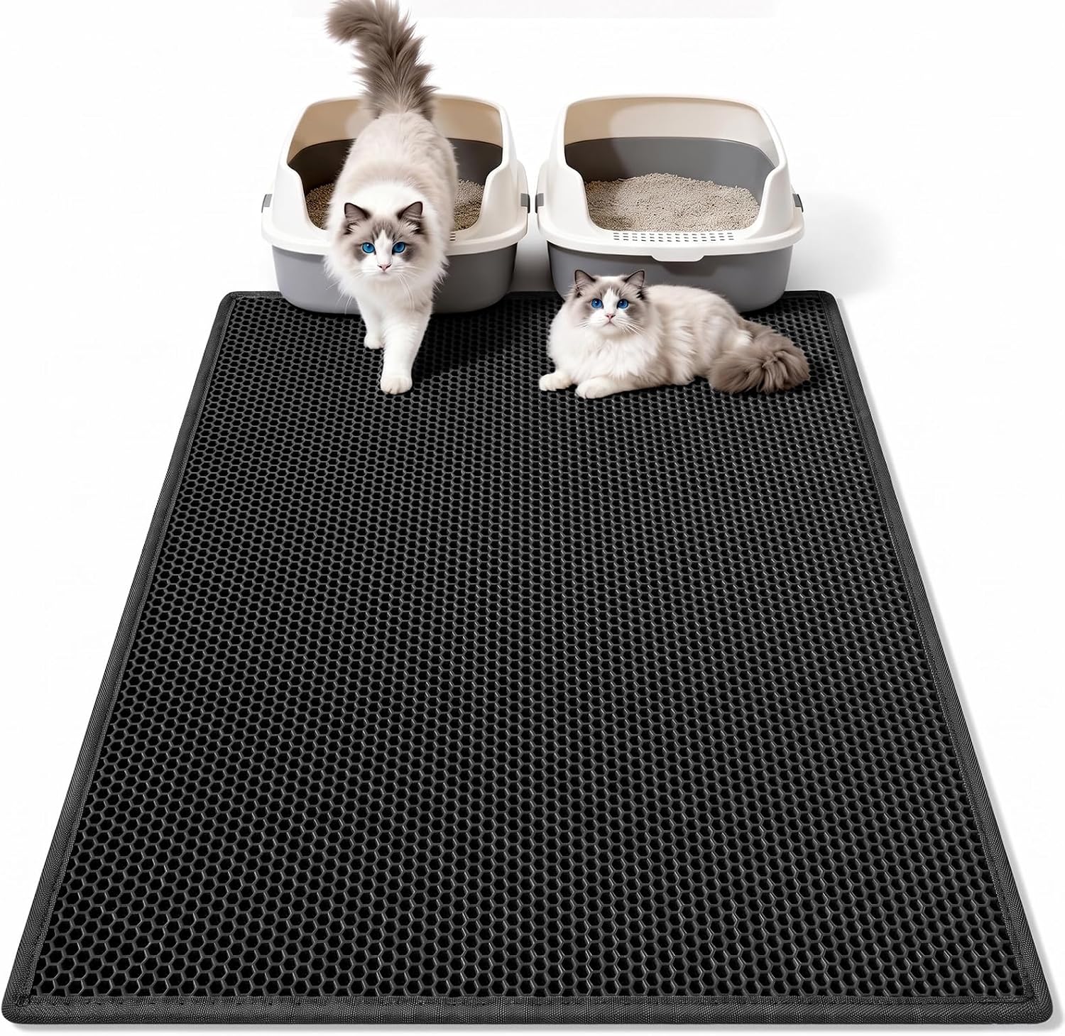 Pieviev Cat Litter Mat, Double-Layer Waterproof Litter Trap, 24" x 15" Gray | Honeycomb Design Catches Scattered Particles to Stop Tracking, Urineproof Base Protects Floors, Easy to Clean