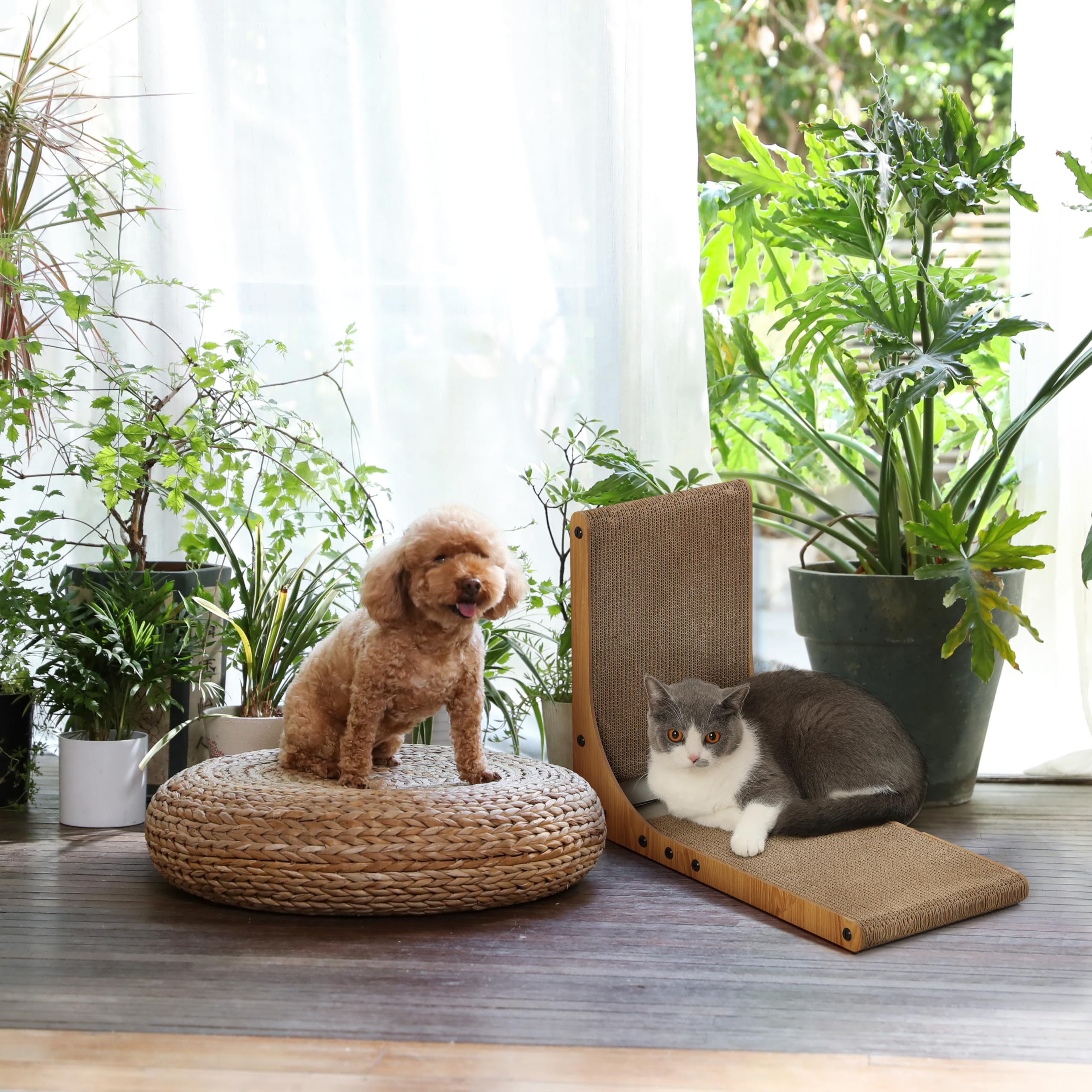 FUKUMARU Cat Scratcher, 26.8 Inch L Shaped Cat Scratch Pad for Indoor Cats | Vertical Cat Scratching Board with Ball Cat Toy, Cardboard Cat Scratcher for Wall Sofa Couch, Kitten Scratching Post, Large