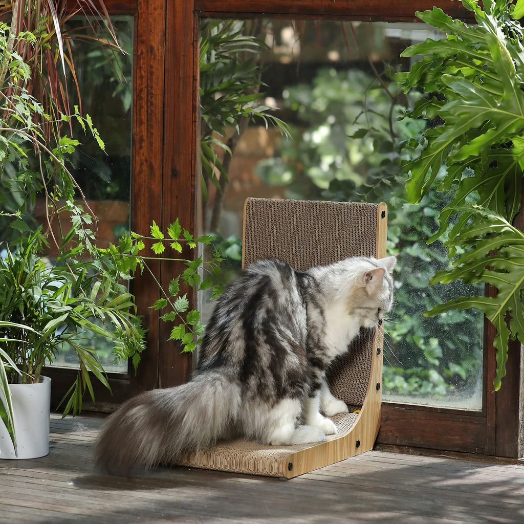 FUKUMARU Cat Scratcher, 26.8 Inch L Shaped Cat Scratch Pad for Indoor Cats | Vertical Cat Scratching Board with Ball Cat Toy, Cardboard Cat Scratcher for Wall Sofa Couch, Kitten Scratching Post, Large