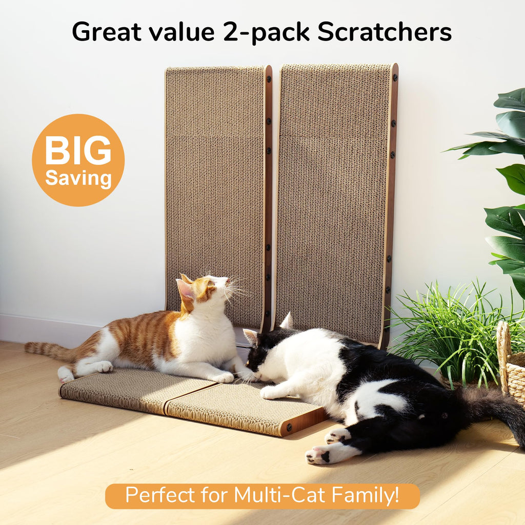 FUKUMARU Cat Scratcher, 26.8 Inch L Shaped Cat Scratch Pad for Indoor Cats | Vertical Cat Scratching Board with Ball Cat Toy, Cardboard Cat Scratcher for Wall Sofa Couch, Kitten Scratching Post, Large