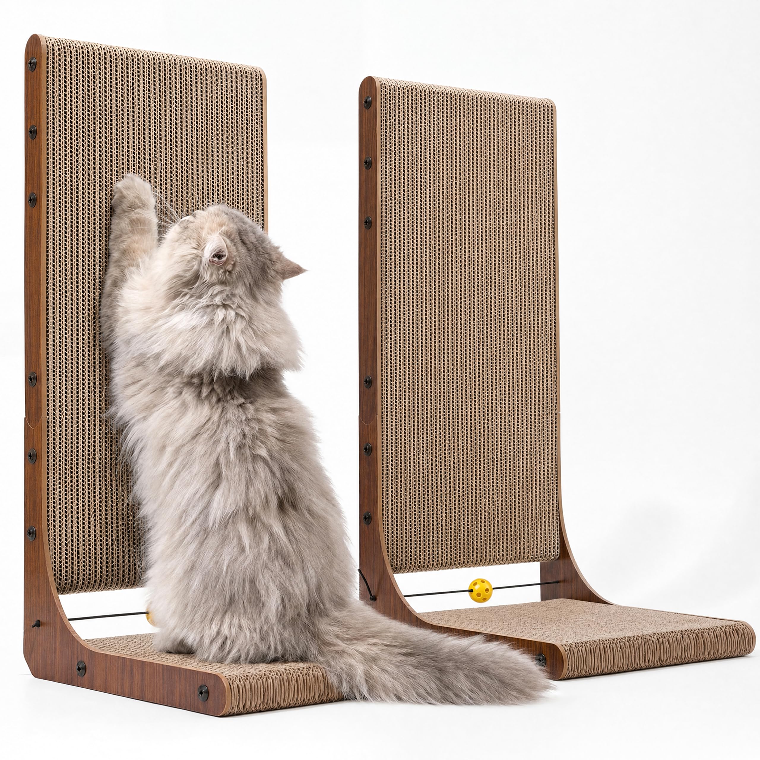 FUKUMARU Cat Scratcher, 26.8 Inch L Shaped Cat Scratch Pad for Indoor Cats | Vertical Cat Scratching Board with Ball Cat Toy, Cardboard Cat Scratcher for Wall Sofa Couch, Kitten Scratching Post, Large